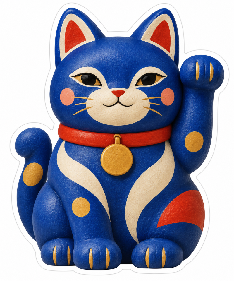 Blue Fortune Cat Die-Cut Sticker