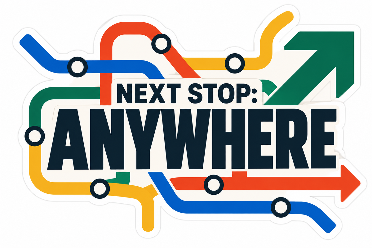 Next Stop Anywhere Die-Cut Sticker